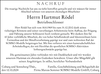 Traueranzeige von Hartmut Rödel von Neue Presse Coburg