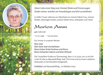 Traueranzeige von Marion Amm von Südthüringer Presse