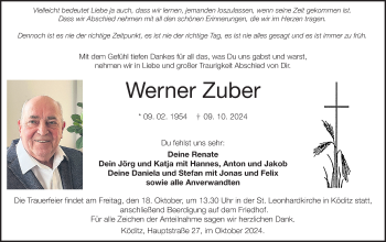Traueranzeige von Werner Zuber von Frankenpost