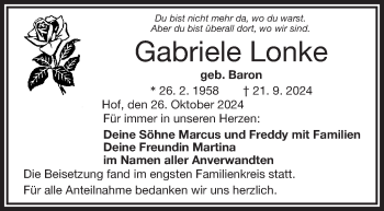 Traueranzeige von Gabriele Lonke von Frankenpost