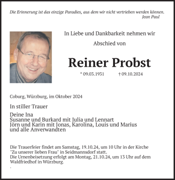 Traueranzeige von Reiner Probst von Neue Presse Coburg