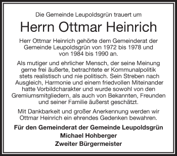 Traueranzeige von Ottmar Heinrich von Frankenpost