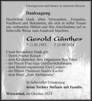 Traueranzeige von Gerold Günther von Südthüringer Presse