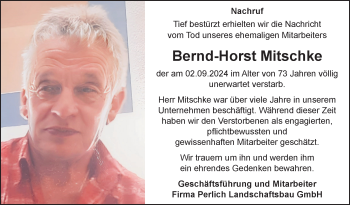 Traueranzeige von Bernd-Horst Mitschke von Südthüringer Presse
