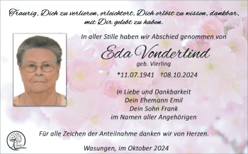 Traueranzeige von Eda Vonderlind von Südthüringer Presse