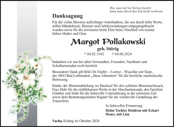 Traueranzeige von Margot Pollakowski von Südthüringer Presse