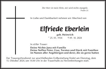 Traueranzeige von Elfriede Eberlein von Südthüringer Presse