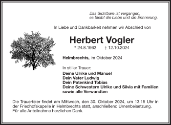 Traueranzeige von Herbert Vogler von Frankenpost