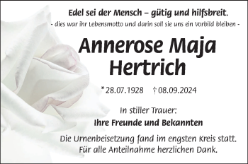 Traueranzeige von Annerose Maja Hertrich von Frankenpost