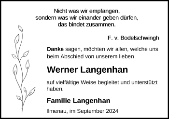 Traueranzeige von Werner Langenhan von Südthüringer Presse