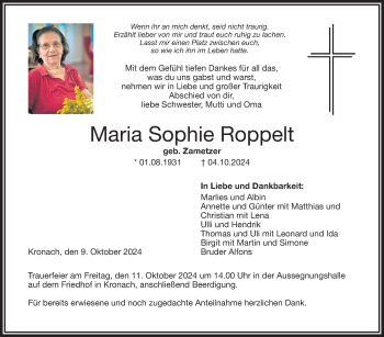 Traueranzeige von Maria Sophie Roppelt von Neue Presse Coburg