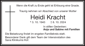 Traueranzeige von Heidi Kracht von Frankenpost