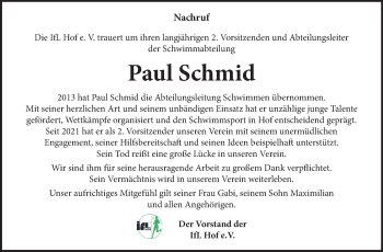 Traueranzeige von Paul Schmid von Frankenpost