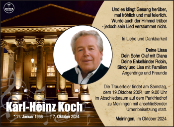 Traueranzeige von Karl-Heinz Koch von Südthüringer Presse