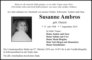 Traueranzeige von Susanne Ambros von Frankenpost