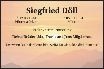 Traueranzeige von Siegfried Döll von Südthüringer Presse