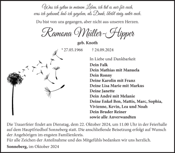 Traueranzeige von Ramona Müller-Hipper von Südthüringer Presse