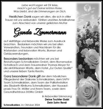 Traueranzeige von Gunda Zimmermann von Südthüringer Presse