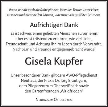 Traueranzeige von Gisela Kupfer von Südthüringer Presse