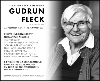 Traueranzeige von Gudrun Fleck von Südthüringer Presse