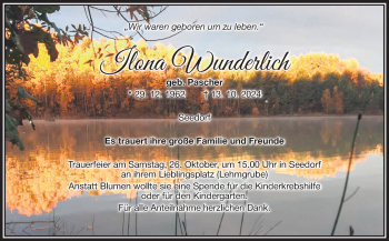 Traueranzeige von Ilona Wunderlich von Frankenpost