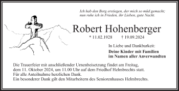 Traueranzeige von Robert Hohenberger von Frankenpost