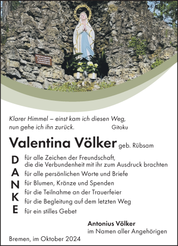 Traueranzeige von Valentina Völker von Südthüringer Presse