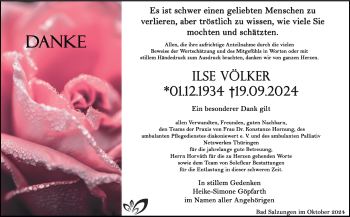 Traueranzeige von Ilse Völker von Südthüringer Presse
