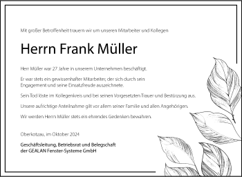 Traueranzeige von Frank Müller von Frankenpost