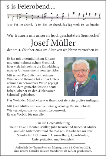 Traueranzeige von Josef Müller von Neue Presse Coburg