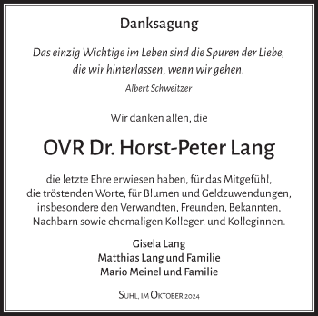 Traueranzeige von Horst-Peter Lang von Südthüringer Presse