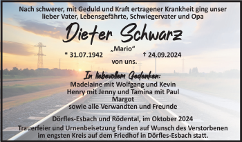 Traueranzeige von Dieter Schwarz von Neue Presse Coburg