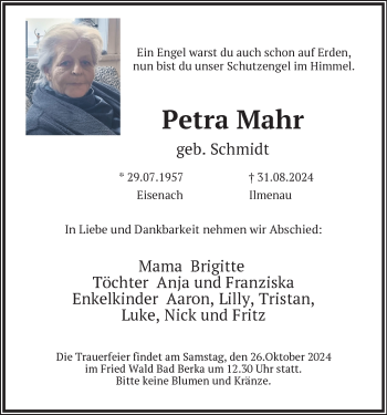 Traueranzeige von Petra Mahr von Südthüringer Presse