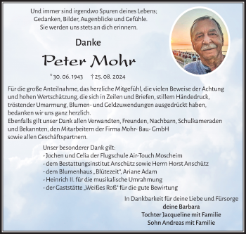 Traueranzeige von Peter Mohr von Südthüringer Presse