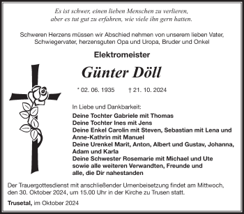 Traueranzeige von Günter Doll von Südthüringer Presse