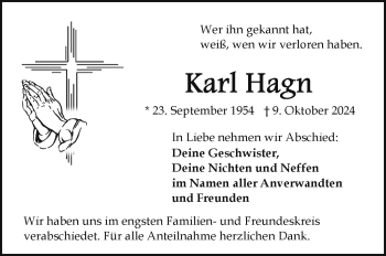 Traueranzeige von Karl Hagn von Frankenpost