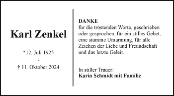 Traueranzeige von Karl Zenkel von Frankenpost