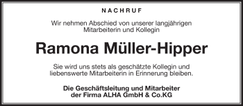 Traueranzeige von Ramona Müller-Hipper von Südthüringer Presse