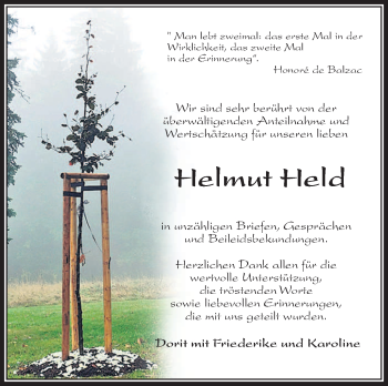 Traueranzeige von Helmut Held von Südthüringer Presse