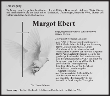 Traueranzeige von Margot Ebert von Südthüringer Presse