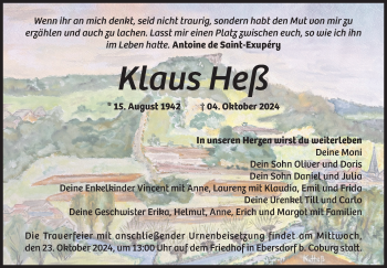 Traueranzeige von Klaus Heß von Neue Presse Coburg