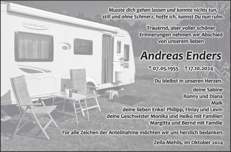  Traueranzeige für Andreas Enders vom 26.10.2024 aus Südthüringer Presse