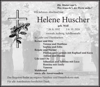Traueranzeige von Helene Huscher von Frankenpost
