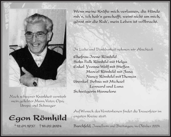 Traueranzeige von Egon Römhild von Südthüringer Presse