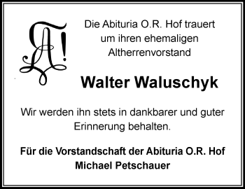 Traueranzeige von Walter Waluschyk von Frankenpost