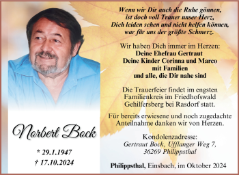 Traueranzeige von Norbert Beck von Südthüringer Presse
