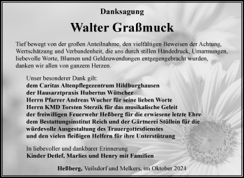 Traueranzeige von Walter Graßmuck von Südthüringer Presse