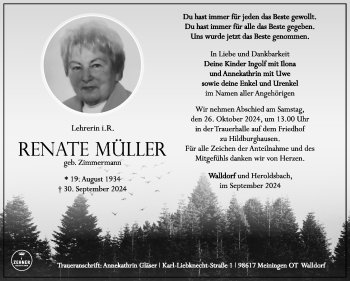Traueranzeige von Renate Müller von Südthüringer Presse