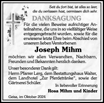 Traueranzeige von Joseph Mihm von Südthüringer Presse