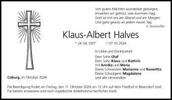 Traueranzeige von Klaus Albert Halves von Neue Presse Coburg